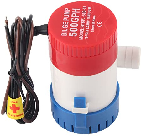 Bomba de Agua de 12 V Bomba de Achique Eléctrica Salida de Manguera de 3/4 Pulg. 500 GPH Impulsor Semiabierto Eléctrico para Barco RV Marino
