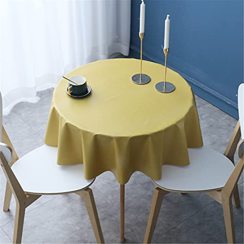 FANSU Tischdecke Plastik Rund, Feste Farbe Tischdecken PVC Abwaschbar Wachstuchtischdecke Abwischbar Wasserdicht Ölbeständig Gartentischdecke Tischtuch (Durchmesser 100cm,Gelb)