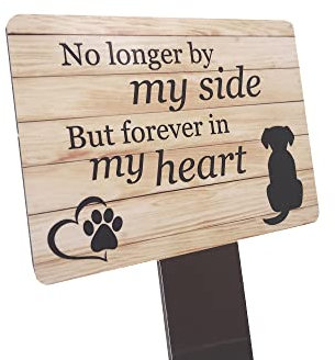 Dog Memorial Plaque with Ground Stake, Garden Grave Marker - Perfect pet tribute with a choice of remembrance poems. Waterproof and hardwearing. Shipped Globally. (Forever Heart)