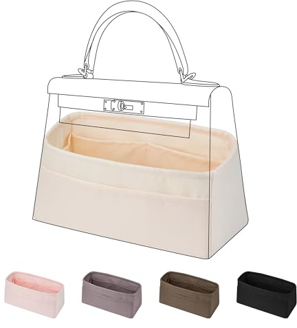 DGAZ Seiden Handtaschen Organizer für Kelly 28, Tasche in Tasche, Craie | Innentasche, Weiches Satinfutter, Passform, Optimaler Schutz, Leicht