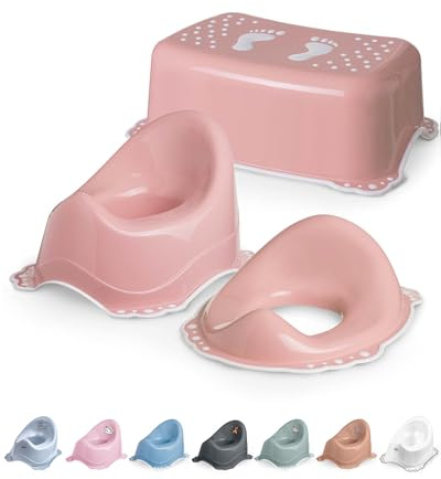 DOCARI Kinder Töpfchen Set 3 in 1 ab 1 Jahr rosa – Töpfchenset Jungen Mädchen stabil rutschfest und hygienisch - Ideal fürs Töpfchentraining: Lerntöpfchen Toilettenaufsatz Hocker