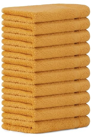 Luckytowel Gästehandtücher 30x50 cm – Oeko-TEX Gästehandtuch aus 100% Baumwolle mit 600 g/m² – Kleine Handtücher mit Aufhängeschlaufe – flauschig & saugstark – Gästetücher Set – 10er Pack Gold
