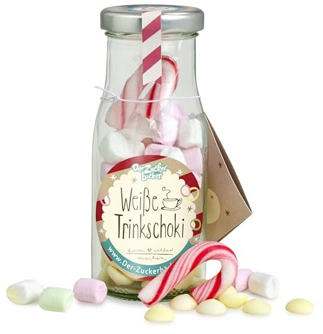 DIY weiße Trinkschoki – heiße weiße Schokolade zum selber-machen in hochwertiger Milchflasche, schöne Geschenk-Idee für Weihnachten