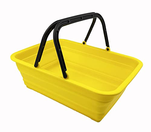SAMMART 8L Zusammenklappbarer Korb mit Griff – Tragbarer Outdoor-Picknickkorb/Krater – Faltbare Einkaufstasche – Platzsparender Aufbewahrungsbehälter (Gold-gelb)