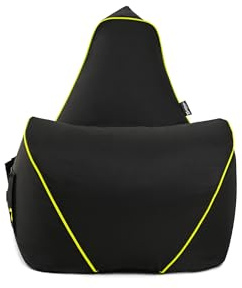 BuBiBag Gaming Sitzsack zum Zocken mit Anschluss zum Laden & Taschen, Halterung, Game Sessel für Kinder und Erwachsene, Beanbag Indoor und Outdoor - Flashbag (Anthrazit/Neongelb)