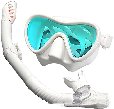 Samnuerly Professionelles Tauchmasken-Schnorchel-Set für Erwachsene, Silikon-Rock, Anti-Fog-Brille, Brille, Schwimmen, Angeln, Poolausrüstung (Rosa Schwarz) (Weiß)