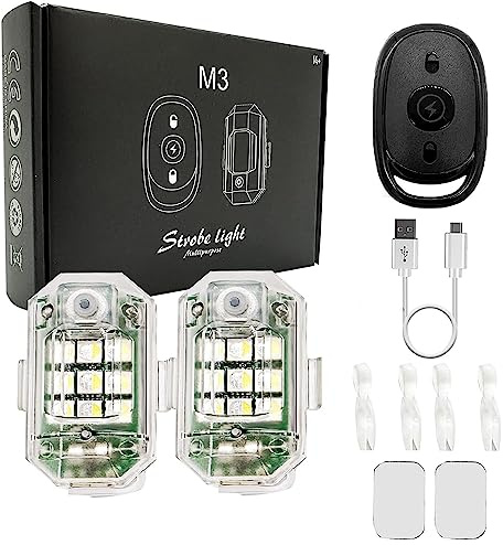 BSOMAM 2PCS Wireless LED Strobe Light,USB Rechargeable High Brightness Wireless Remote Control Anti-Collision Strobe Lights,Waterproof Car Emergency Strobe Warning Light for Motorcycle,Car,Bike,Drone