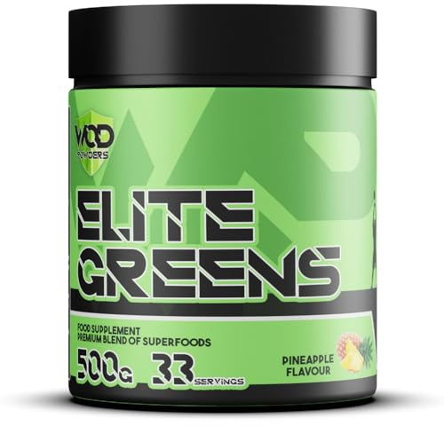 Elite Greens Powder - WOD Powders | 34 Vegan Superfoods - Natural Freeze-Dried Ingredients, Greens, Fruits, Berries, Vegetables, Prebiotics, Probiotics & Digestive Enzymes - 500g (Pineapple)