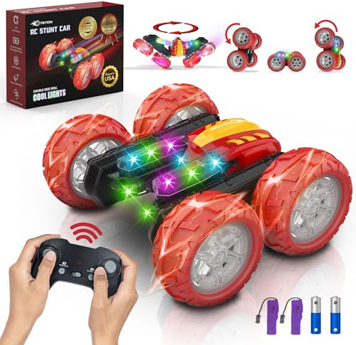 TETON ELECTRONICS RC Stunt Car Marvel Avengers Iron Man Inspired 360° Rolling Remote Control Monster Truck Toys All Terrain 4WD RC Car with Lights, Rechargeable Big Wheels for Kids and Adults