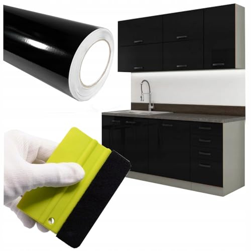 SOLAR SYSTEMS Pellicola adesiva per mobili, porte, tavoli, armadi e altro - Pellicola autoadesiva per mobili - pellicola per cucina - pellicola per porte con spatola - Nero lucido 122x400 cm