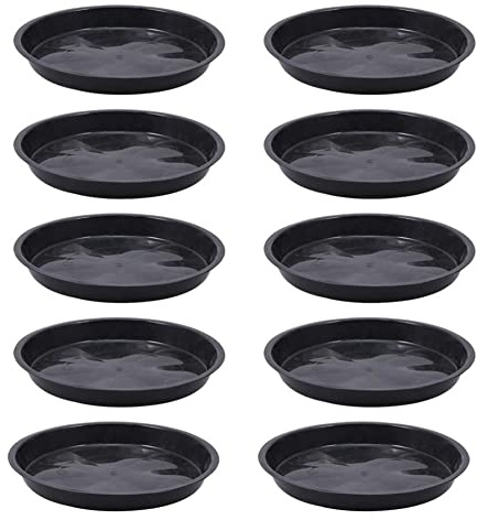 Luojuny Lot de 10 plateaux ronds en plastique de 10 tailles pour pot de fleurs, soucoupes, bacs d'égouttement pour intérieur et extérieur, bac de drainage pour plantes, noir, 30 cm x 30 cm