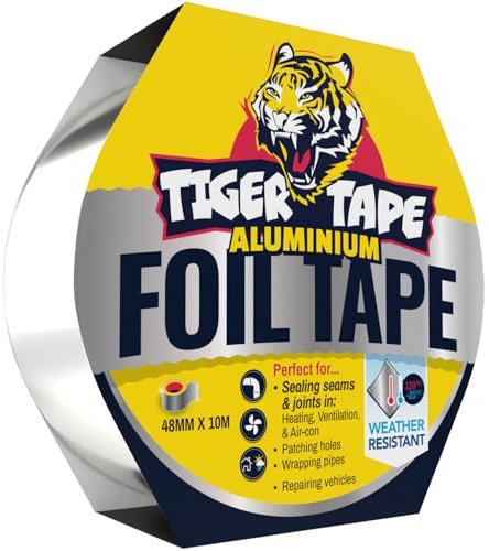 Tiger Tape® Aluminium Foil Tape | Automotive Heat Shield & Exhaust Repair Tape, Highly Adhesive & Heat Resistant, Ideal for Cars, HVAC, Panels & Pipes (48mm x 10m, Silver)