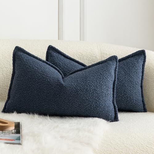 Mandioo 2er Set Dekorativer Kissenbezug Woven Textured Sofakissen Dekokissen Kissenbezüge Super Soft Premium Simple Design Wurfkissenbezug Schlafzimmer Wohnzimmer blau 30x50cm