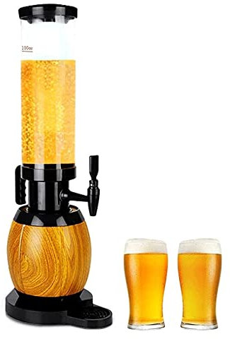 QXSJEDYCH Dispensador de bebidas de torre de cerveza Dispensador de torre de cerveza de 3 litros con grifo y luces LED Tubo de hielo Barril de madera portátil Dispensador de bebidas de cerveza Torre d