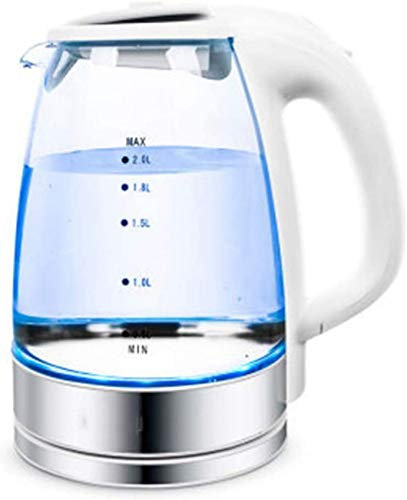 Bouilloire électrique en verre sans fil, bouilloire en acier inoxydable de 2 L, éclairage LED bleu, bouilloires à ébullition rapide, arrêt automatique, réservoirs d'eau électriques sans BPA, bouill