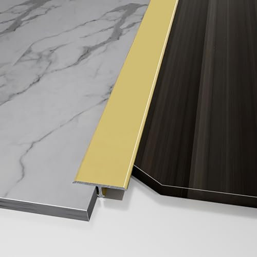 Raouoae Übergangsprofil T-Profil Lang 135CM*2 Stück Laminat Übergangsprofil Eloxiert Aluminiumlegierung Abschlussleiste Boden Einfach Zu Säubern, Anti-Rost Verschleißfest(Gold,W:15MM H:4.3MM)