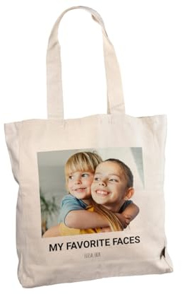 ORWONet Foto-Stofftasche aus Jute | 100% Bio-Baumwolle | 36 x 40 x 10 cm | Tote Bag mit Square-Druck | 2 breite Schulterhenkel (Text)