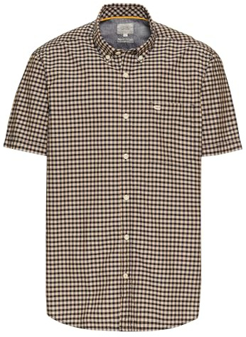camel active herr rutig kortärmad skjorta av bomull mörkblå, herrkläder 3XL, Mörkblå, 3XL