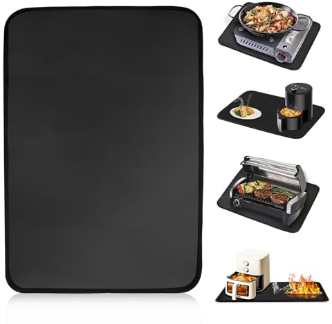 Hitzebeständige Unterlage 60x40 cm aus Glasfaser mit Silikonbeschichtung für Küchenarbeitsplatten，Schützt vor Hitze bis zu 500°C，Rutschfest & Wasserdicht，Luftfritteusen, Kaffeemaschinen, Mikrowellen