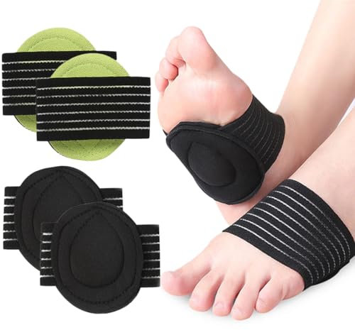 JEYORZY 2 Paia Supporti per Arco Plantare con Imbottitura a Compressione - Ideali per Fascite Plantare, Cedimento dell'Arco, Speroni Calcaneari - Fascia Elastica Unisex