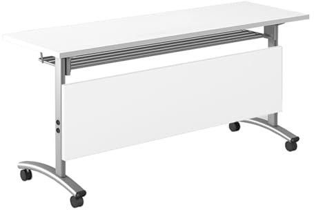 Klappbarer Konferenztisch mit Rollen und Leitblech, tragbarer Besprechungstisch für Studium und Arbeit, Weiß (140 x 59,9 x 74,9 cm)