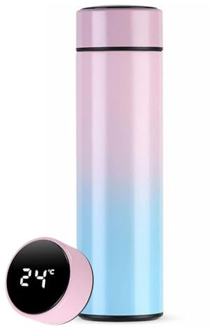 Bouteille Isotherme Intelligente en Acier Inoxydable avec Écran LCD, Indicateur de Température, Maintien Chaud/Froid, 500 ml (Rose Dégradé)