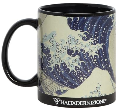 Halta Definizione - Mug, Tazza in Ceramica Stampata con un'Opera d'Arte di Kanagawa, Include un'Elegante Confezione Regalo, Capacità 325 ml, F.to 9,5H x 8 Diametro cm, Onda