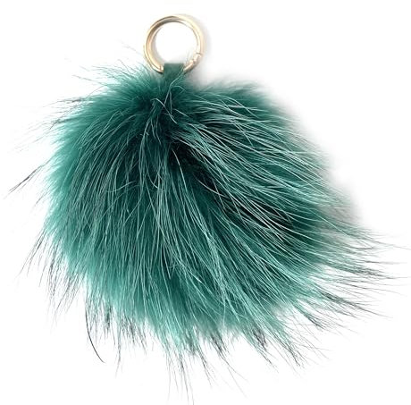 FISH IN THE SEA - Echtfell - Bommel - Deep Petrol mit silbernen oder goldenen Schlüsselring - XL - 15-17cm - Premium - Fellbommel - Echtpelz - Pelzbommel - Taschenanhänger - Schlüsselanhänger