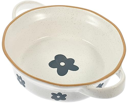 OKUMEYR Ciotola per Zuppa in Ceramica con Doppi Manici, Superficie Liscia senza Bave, Design Rotondo Elegante, Adatta per Cucina e Servizio Domestico