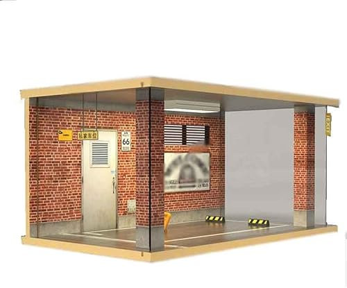 Parcheggio Modellino Auto 1/18 Scena Garage parcheggio in Legno Simulazione Modello di Auto Ornamenti parapolvere(1/18 Red Brick)