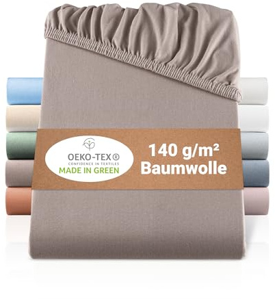 BaSaTex Bio Jersey Spannbettlaken, 2X 60x120-70x140 cm, Taupe | 100% Bio Baumwolle, GOTS-Zertifiziert, Rundumgummizug, 140gsm, für Babybetten und Kinderbetten