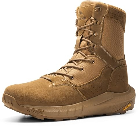 NORTIV 8 DesertStorm DesertStorm - Stivali da lavoro tattici militari traspiranti da uomo, con cerniera laterale, suola con cuscino in pelle, leggeri, supporto per arco plantare, 20 cm, Coyote, 47 EU