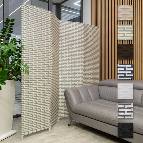 HEXIM Paravent 180 x 180 cm – skiljevägg 4-delad vikbar för inomhusbruk – rumsdelning inomhus terrass, balkong, insynsskydd spansk vägg (L24101 vit och grön)