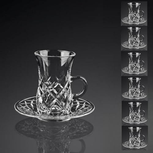 Ensemble de verres, tasses et soucoupes en cristal turc, verres transparents avec poignée, verrerie vintage, verres à boire et plateau pour café et thé, décoration de cuisine (Style C, 6pcs)