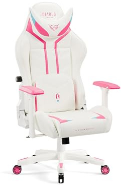 Diablo Chairs Gaming-Stuhl X-Ray 2.0 Kleiner ergonomischer Stuhl mit Lendenkissen und magnetischer Kopfstütze Öko-Leder HDS Air ProSpine Support 65x35,5x123 cm Weiß-Pink