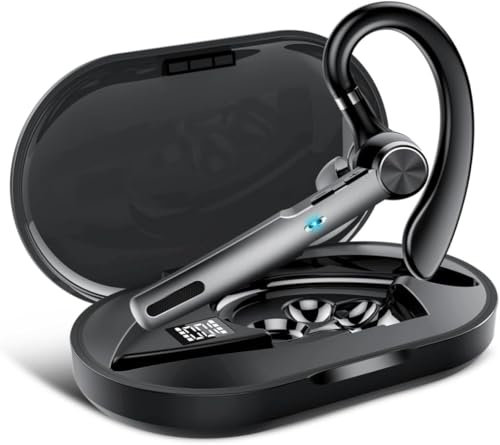 Oreillette Bluetooth sans Fil, V5.3 Kit Main Libre Bluetooth Oreillette avec CVC8.0 Micro antibruit, 60H d'appel Casques sans fil avec Écran LED, IP7 Étanche pour Conduite/Affaires/Bureau, Noir