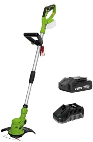 VITO - Taglio bordo senza fili 20 V + batteria al litio 3.0 AH + caricatore + set di 20 lame da taglio opache telescopiche