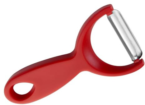 Pelador de tomates rojo, acero inoxidable, 15x7 cm, ideal para pelar tomates y otros vegetales de forma rápida y eficiente.