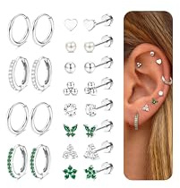 CASSIECA 12 par öronörhängen dam silver öronörhängen kirurgiskt stål piercing ring silver öronörhängen