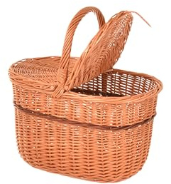 Aqbau® Natural flätad picknickkorg med lock, 40 x 40 x 28 cm, shoppingkorg flätad av vide, svampkorg, pilkorg med handtag, picknickkorg, handflätad
