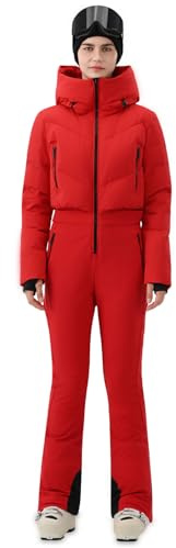 HIGH EXPERIENCE Womens Ski Suit One Piece Snowsuit Snow Slim Jumpsuits Snowboard Outfit Waterproof Insulated Winter Warm (Red, Medium)