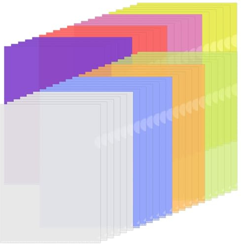 Brynlex 42 Pcs Chemise Plastique Pochette A4, 8 Couleurs Pochettes Plastiques, Dossier Rangement Documents, Chemises à Coin Pochette Transparente, pour Ranger et Classer Papiers, Documents, etc