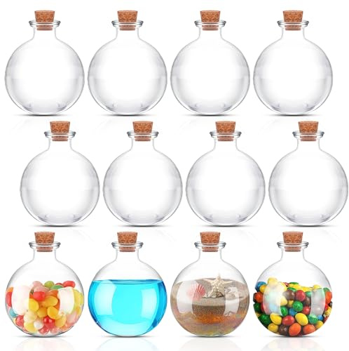 12 Stück Kugelförmige Glasflaschen mit Korken, Klare Runde 250ml Vorratsdose mit Korkdeckel, Sandkunst Flasche, Glasbehälter mit Korken für DIY Basteln, Badesalz, Gastgeschenke & Zaubertrank Flasche