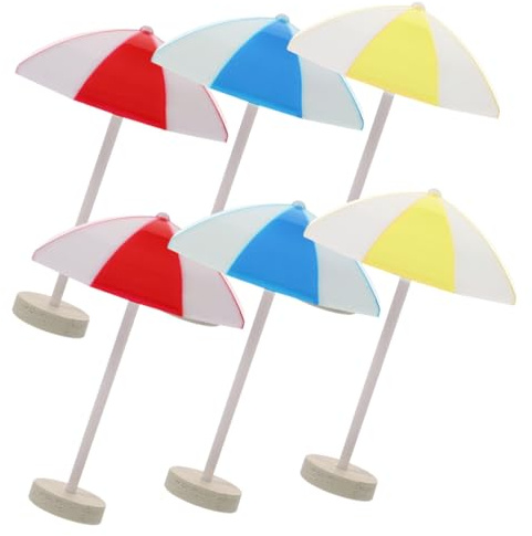 TOYANDONA 6pcs Miniature Beach Umbrella for Dollhouse and Micro Landscape Decor Medium Red Blue Yellow Sun Umbrellas Multi-functional Mini Deck Accessories for Party Supplies and Educational