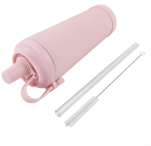 Besttoolifes Bouteille d'eau isotherme en acier inoxydable - 830 ml - Avec poignée de tasse - Étanche - Compact - Pour boissons chaudes et froides - Grande capacité - Voyage pour le camping - Rose