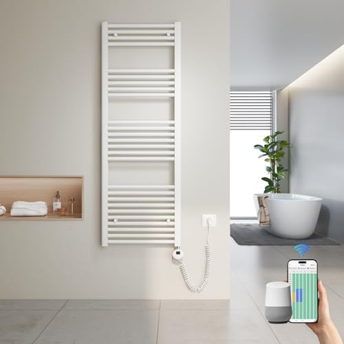 Heilmetz Scaldasalviette Elettrico WiFi 140x50cm Bianco, Termoarredo Bagno con Termostato Smart e App, Controllo Vocale Alexa/Google Home, 600W