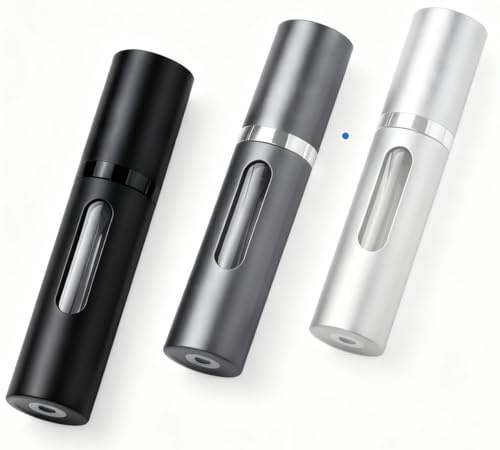 Blume's Premium Refillable Travel Perfume Atomiser – 10ml Portable Mini Fragrance Spray Bottle – Refillable Cologne Atomizer for Travel – Pack of 3 – Black, Grey, Silver