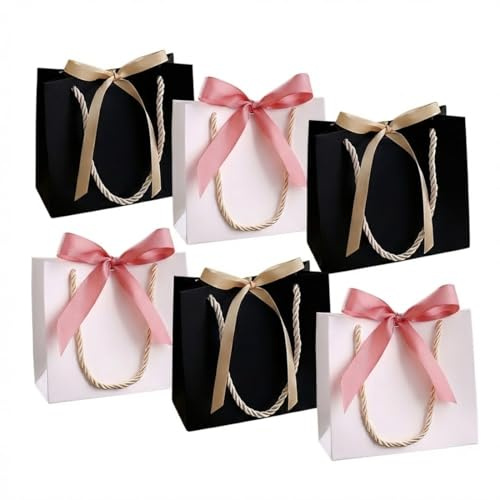 YIPFEN 6 PCS Mini Borse Regalo con Manico, Grazie per Compleanno, Matrimonio (14 x 6 x 12 cm) (Rosa)