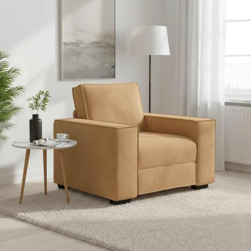 QUAHEAS Brun fåtölj 60 cm sammet, bekväm loungesoffa med breda armstöd, robust trämetallram, perfekt för vardagsrum och kontor