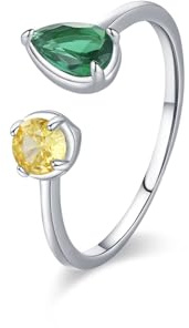 KnSam Echt Schmuck PT950 Platin Trauringe, Öffnen Form Verlobungsring mit Labor Erstellt Smaragd Grün Tropfenschliff, Citrin Solitärring Platin, Gr.47 (15.0)